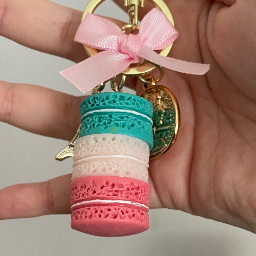 Colorful Macaron Keychain with Pink Bow - Picture 2 of 6